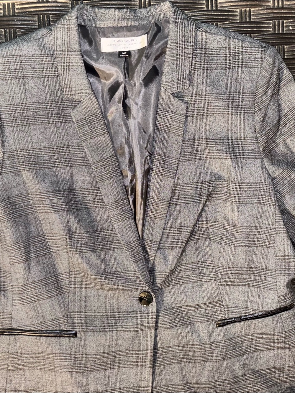 Tahari Gray Plaid Single-Button Sport Coat